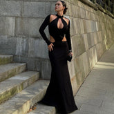 Fall Hollow Out Cutout Long-Sleeved Slim Fit Sheath Dress